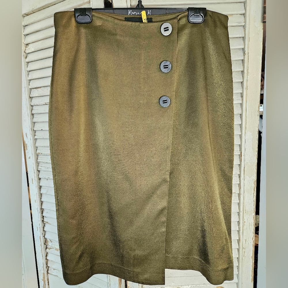 By Malene Birger Forest Green Satin Wraparound Pencil Skirt Size 42/Large